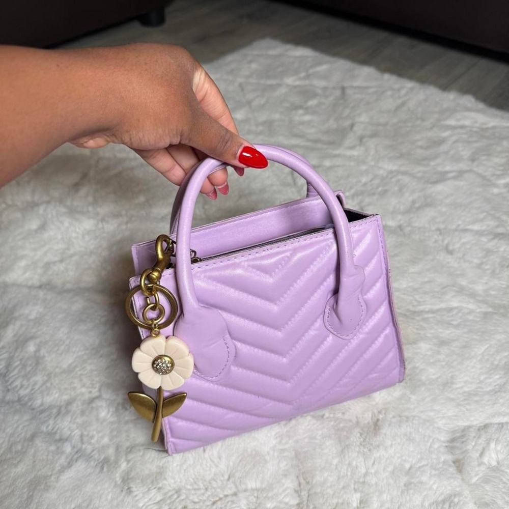 Lilac Mini Handbag Chevron Quilted Purple Top Handle Bag